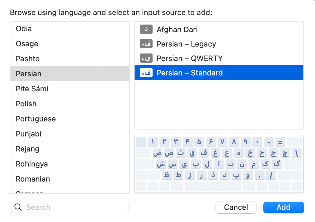 Mac choose Persian-Farsi