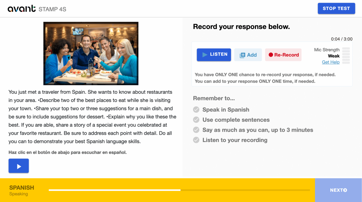 STAMP Speaking section after recording.