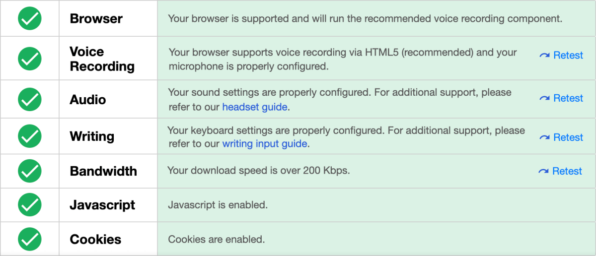 Avant technology check screenshot.